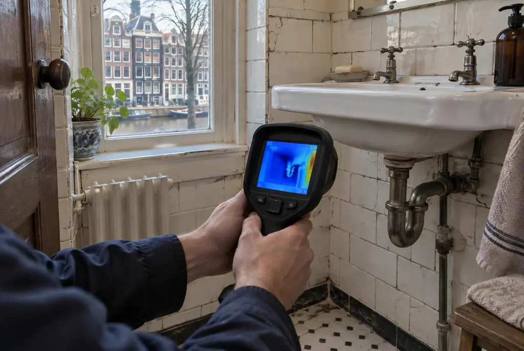 Lekdetectie Dieren – badkamer met oude leidingen achter de tegels
