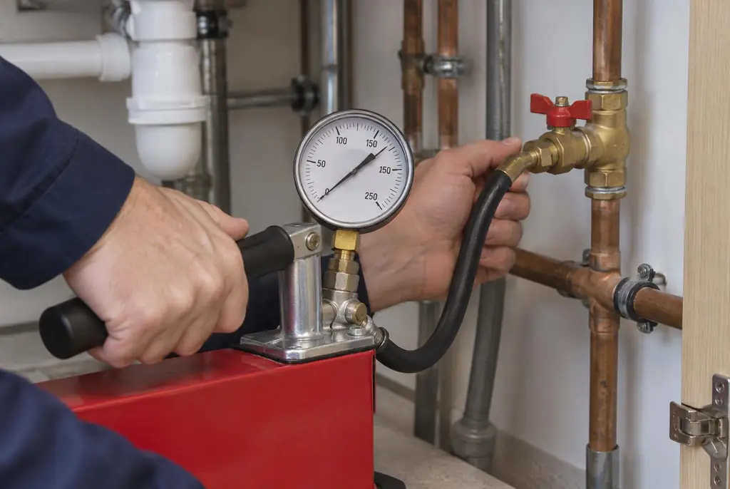 Lekdetectie Dieren – druktest op een waterleiding met een manometer
