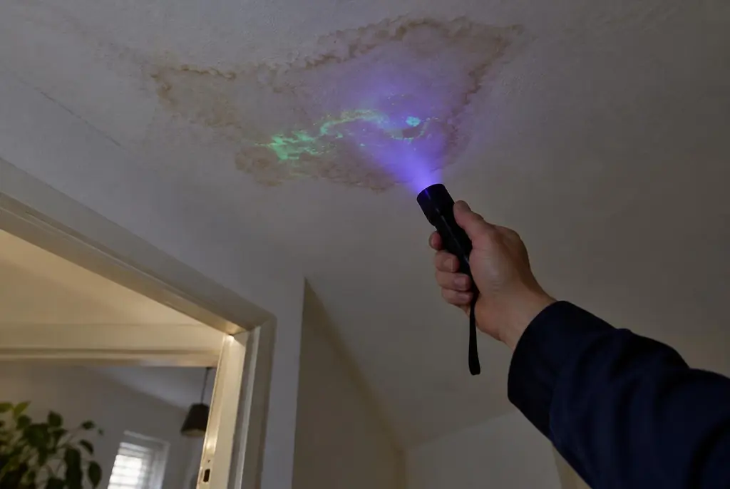 Lekdetectie Dieren – kleurstof controleren op het plafond met uv-licht
