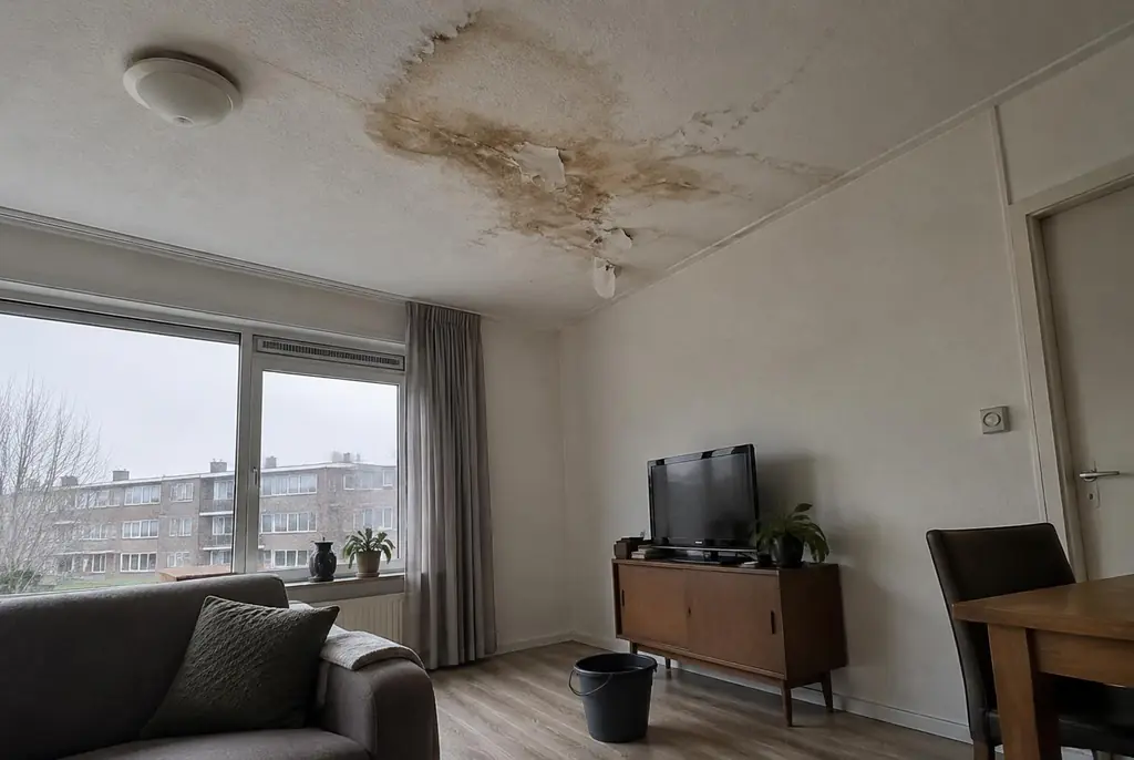 Lekdetectie Dieren – vochtplek op het plafond onder een badkamer